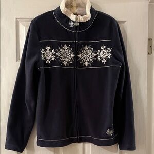 Croft & Barrow Navy Snowflake Embroidered Fleece Medium